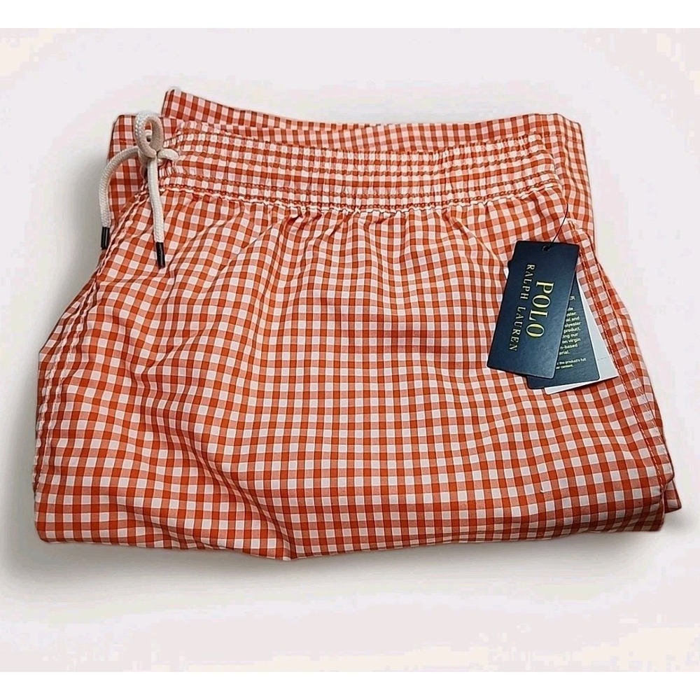 Polo Ralph Lauren Swim Trunks Mens 3XLT Orange Gingham Check Shorts New